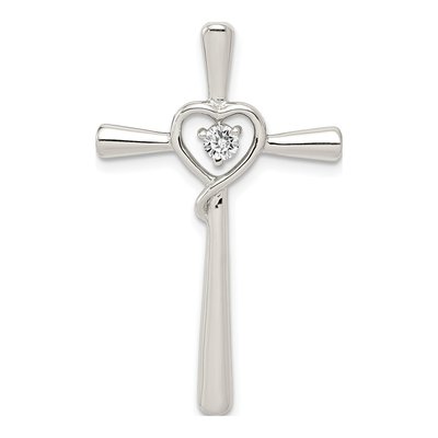 Sterling Silver CZ Heart Cross Pendant