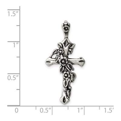 Sterling Silver Antiqued Flowered Cross Pendant – view 4