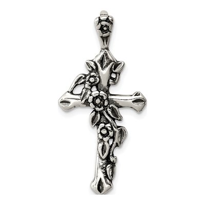 Sterling Silver Antiqued Flowered Cross Pendant