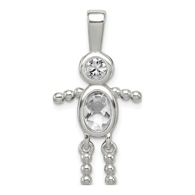 Sterling Silver April Birthstone Boy Pendant