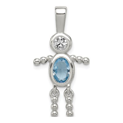 Sterling Silver March Birthstone Boy Pendant
