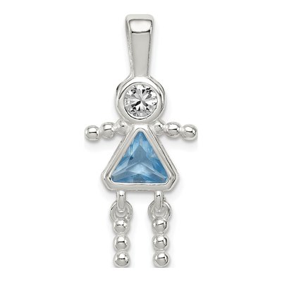 Sterling Silver March Birthstone Girl Pendant