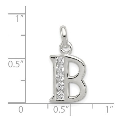 Sterling Silver Letter B Initial Pendant with CZ – view 3