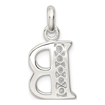 Sterling Silver Letter B Initial Pendant with CZ – view 4