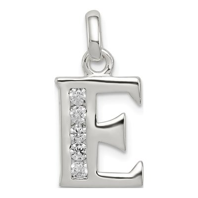 Sterling Silver CZ Letter E Pendant