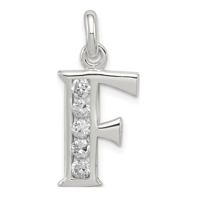 Sterling Silver CZ Letter F Pendant
