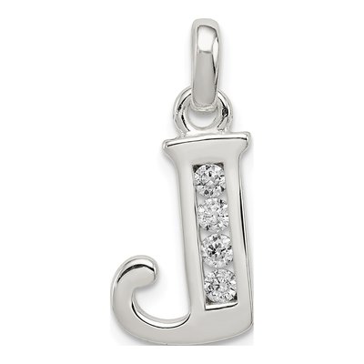 Sterling Silver CZ Letter J Pendant
