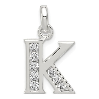 Sterling Silver CZ Letter K Pendant