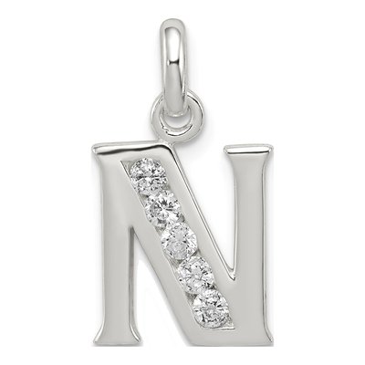 Sterling Silver CZ Letter N Pendant