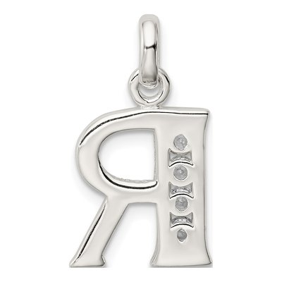 Sterling Silver CZ Letter R Pendant – view 4