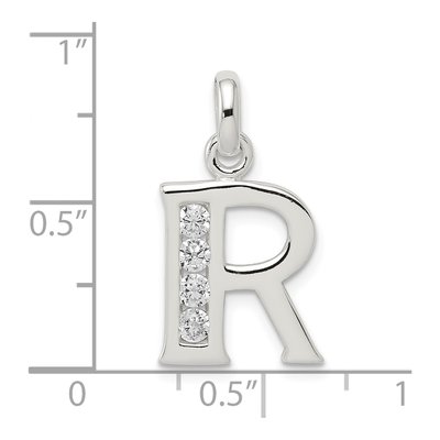 Sterling Silver CZ Letter R Pendant – view 5
