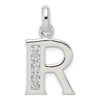 Sterling Silver CZ Letter R Pendant