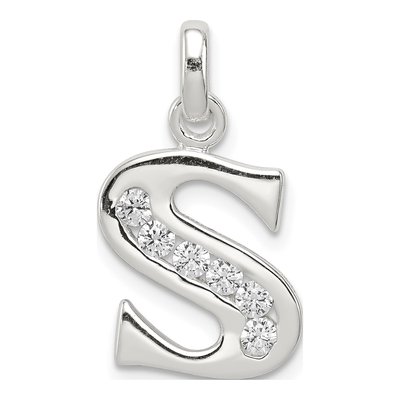Sterling Silver CZ Letter S Pendant
