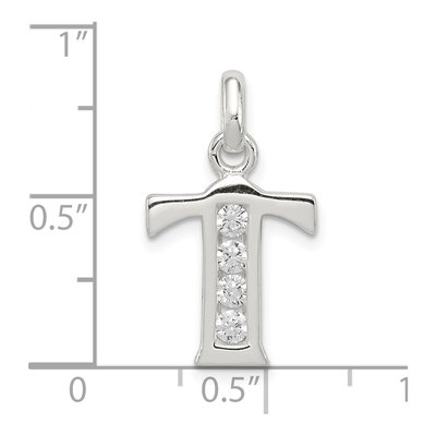 Sterling Silver CZ Letter T Pendant – view 5
