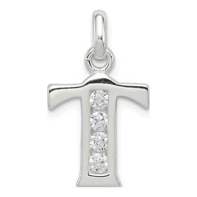 Sterling Silver CZ Letter T Pendant