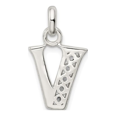 Sterling Silver CZ Letter V Pendant – view 4