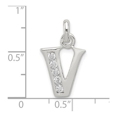 Sterling Silver CZ Letter V Pendant – view 5