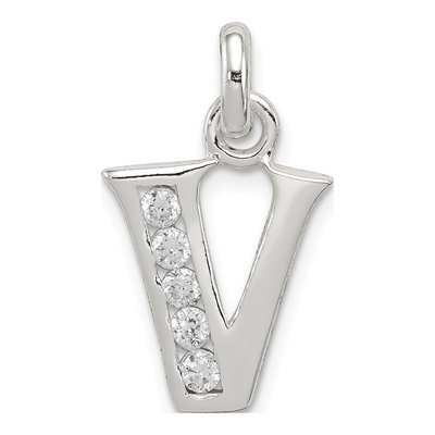 Sterling Silver CZ Letter V Pendant