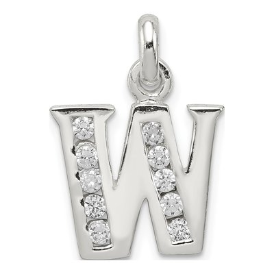 Sterling Silver CZ Letter W Pendant