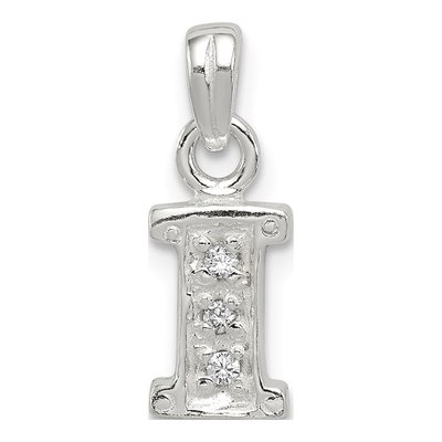 Sterling Silver CZ Letter I Initial Pendant