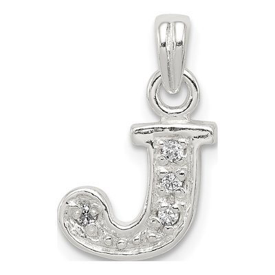 Sterling Silver CZ Letter J Pendant