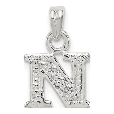 Sterling Silver CZ Letter N Pendant