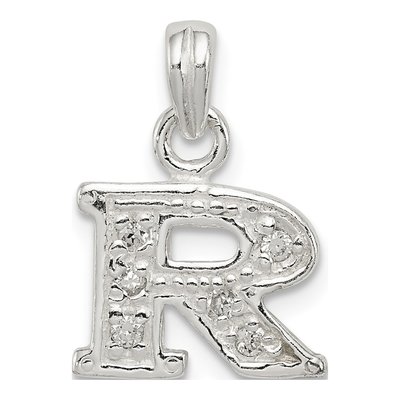 Sterling Silver CZ Letter R Pendant