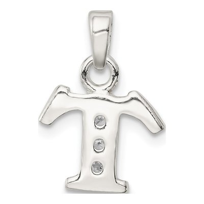Sterling Silver CZ Letter T Pendant – view 4