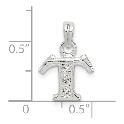 Sterling Silver CZ Letter T Pendant – view 5