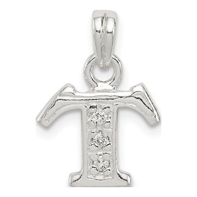 Sterling Silver CZ Letter T Pendant