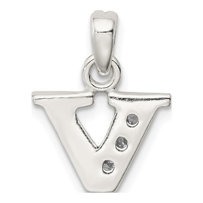 Sterling Silver CZ Letter V Pendant – view 3
