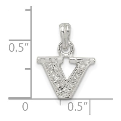 Sterling Silver CZ Letter V Pendant – view 4