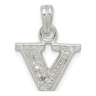 Sterling Silver CZ Letter V Pendant