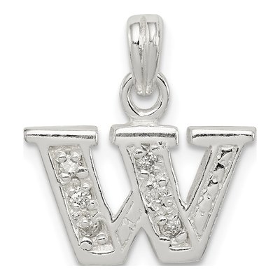Sterling Silver CZ Letter W Pendant
