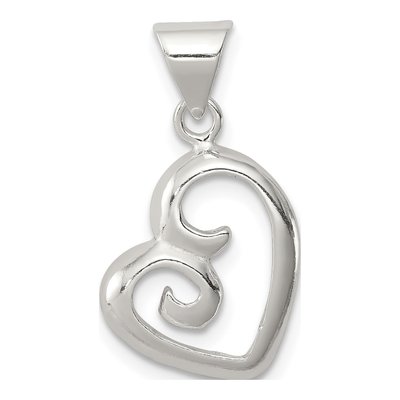 Sterling Silver Fancy Swirl Open Heart Pendant