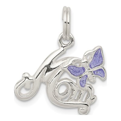 Sterling Silver Mom Butterfly Enamel Charm