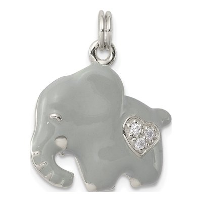 Sterling Silver CZ Enamel Elephant Charm