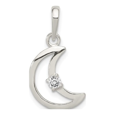 Sterling Silver CZ Moon Pendant