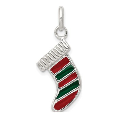 Sterling Silver Enameled Christmas Stocking Charm