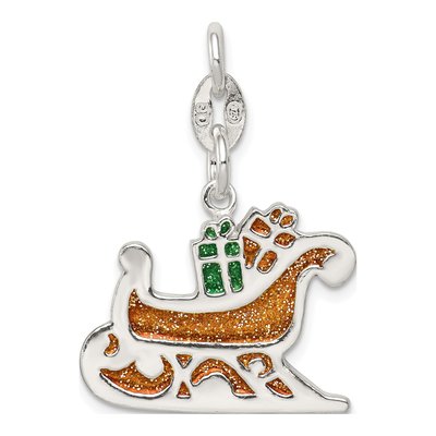Sterling Silver Enameled Santa's Sled Charm