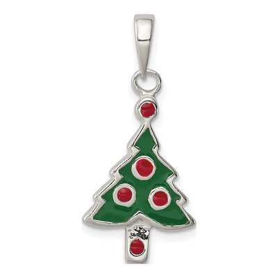 Sterling Silver Enameled Christmas Tree Pendant