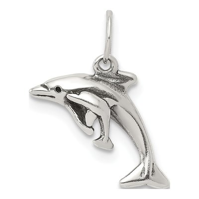 Sterling Silver Antiqued Dolphin Baby Charm
