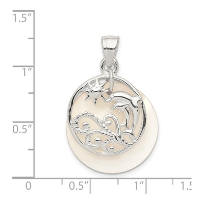 Sterling Silver Mother of Pearl Dolphin Waves Pendant – view 3