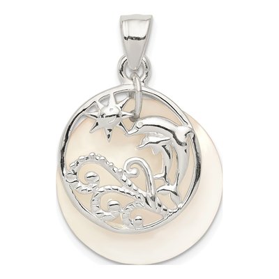 Sterling Silver Mother of Pearl Dolphin Waves Pendant