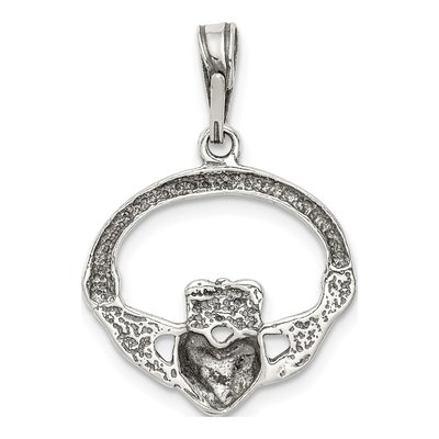 Sterling Silver Antiqued Claddagh Pendant – view 5