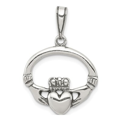 Sterling Silver Antiqued Claddagh Pendant