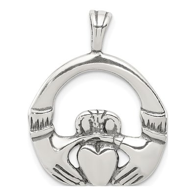 Sterling Silver Antiqued Claddagh Pendant