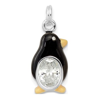 Sterling Silver CZ Enamel Penguin Charm