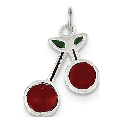 Sterling Silver Enameled Cherries Charm