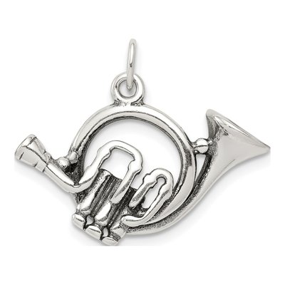 Sterling Silver Antiqued French Horn Charm